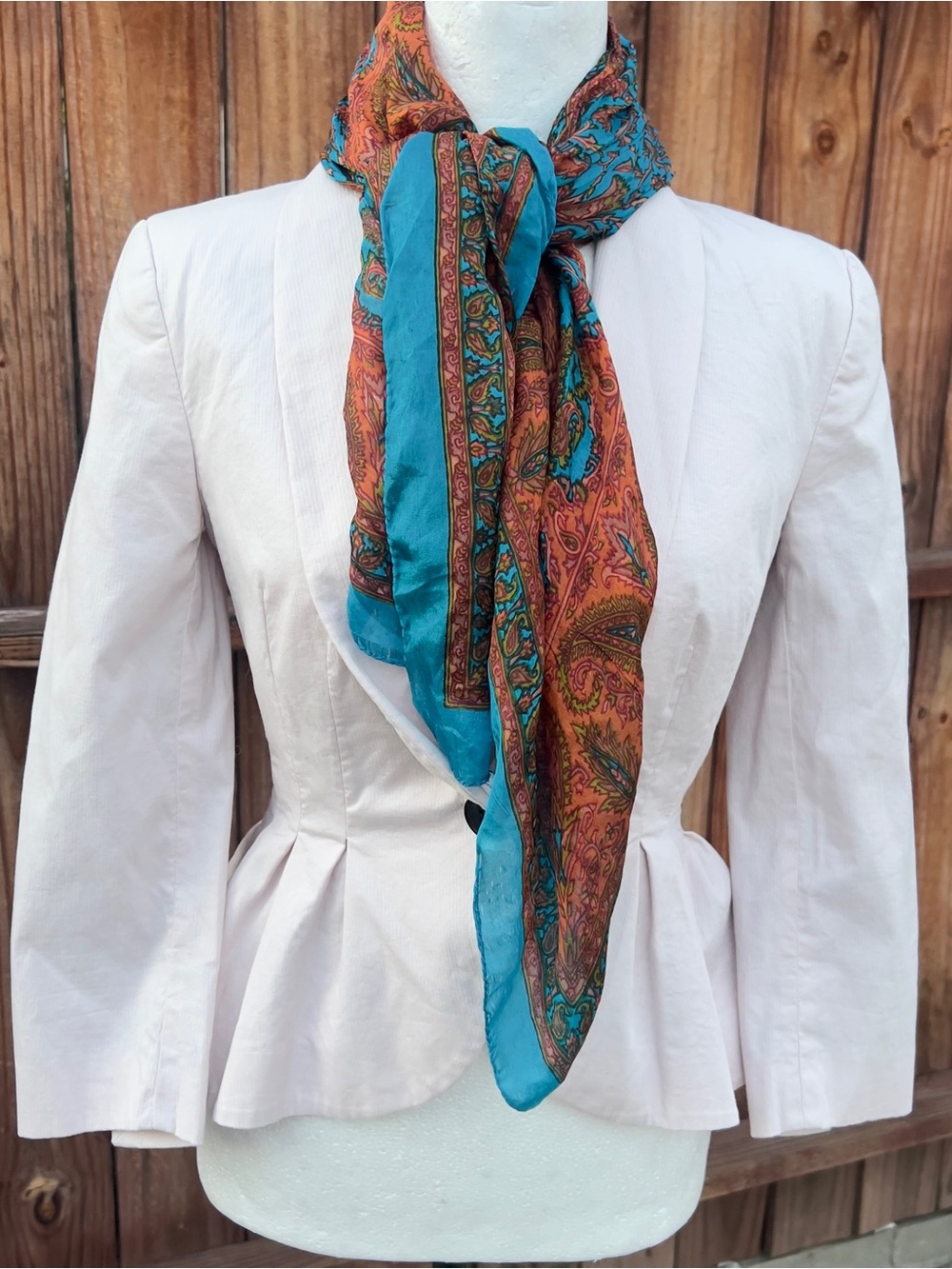 Paisley Print Silk-Blend Scarf in Turquoise and Rust - Women's Accessory